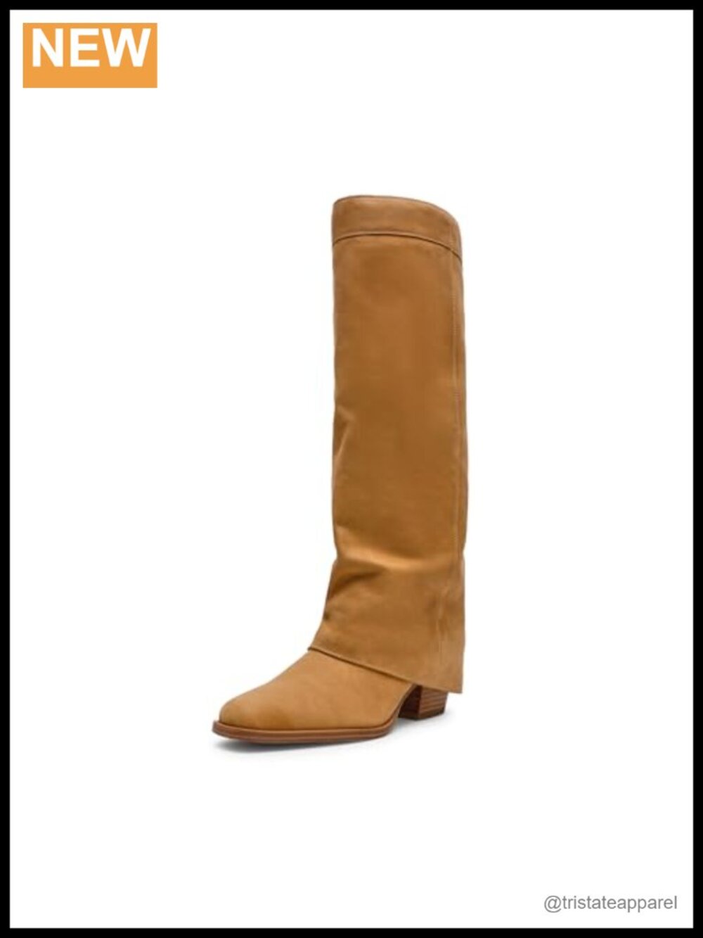 Leather Knee-High Boots, Square Toe Block Heel Pull-On